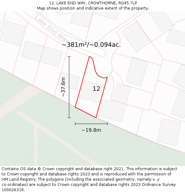 12, LAKE END WAY, CROWTHORNE, RG45 7LP: Plot and title map