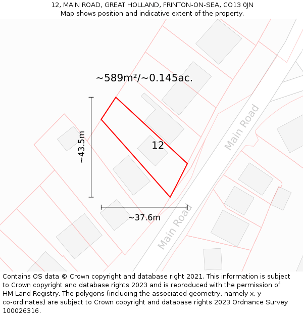 12, MAIN ROAD, GREAT HOLLAND, FRINTON-ON-SEA, CO13 0JN: Plot and title map