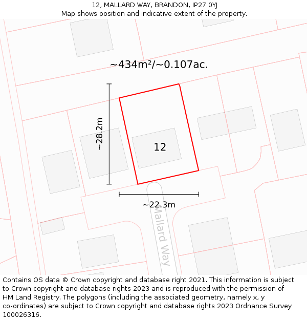 12, MALLARD WAY, BRANDON, IP27 0YJ: Plot and title map