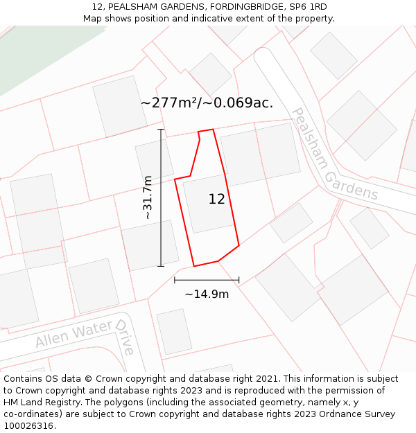 12, PEALSHAM GARDENS, FORDINGBRIDGE, SP6 1RD: Plot and title map