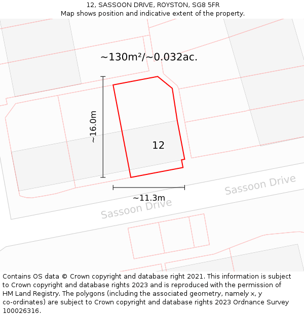 12, SASSOON DRIVE, ROYSTON, SG8 5FR: Plot and title map