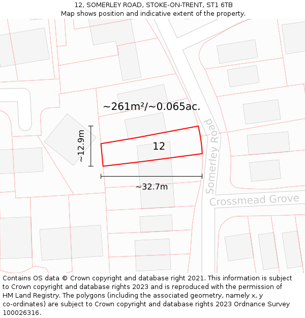 12, SOMERLEY ROAD, STOKE-ON-TRENT, ST1 6TB: Plot and title map