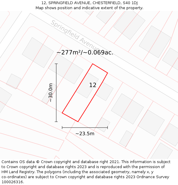 12, SPRINGFIELD AVENUE, CHESTERFIELD, S40 1DJ: Plot and title map