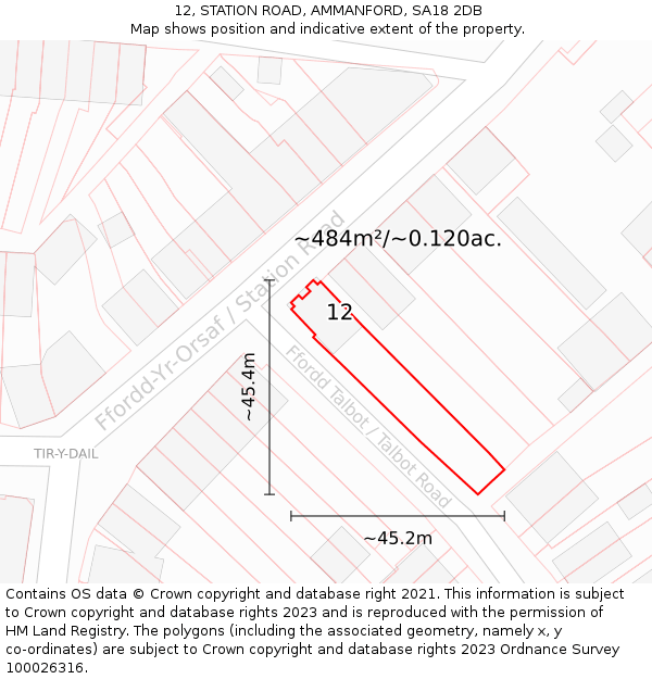 12, STATION ROAD, AMMANFORD, SA18 2DB: Plot and title map