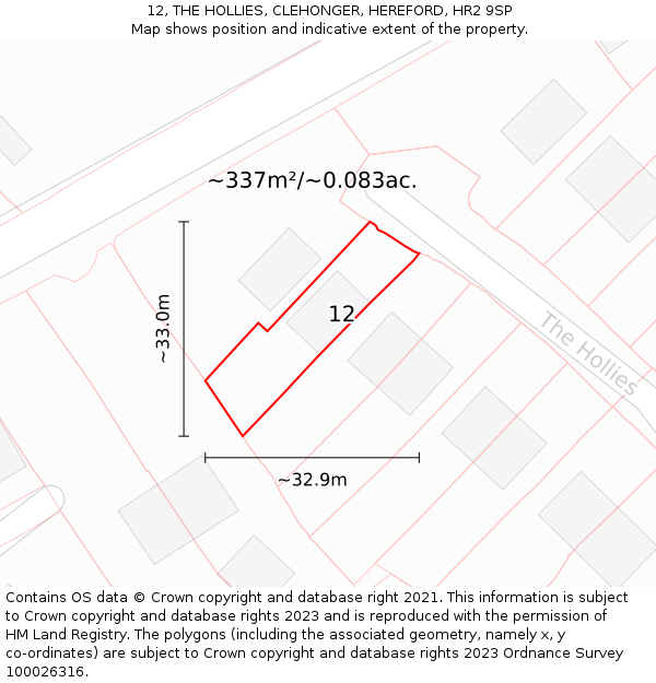 12, THE HOLLIES, CLEHONGER, HEREFORD, HR2 9SP: Plot and title map