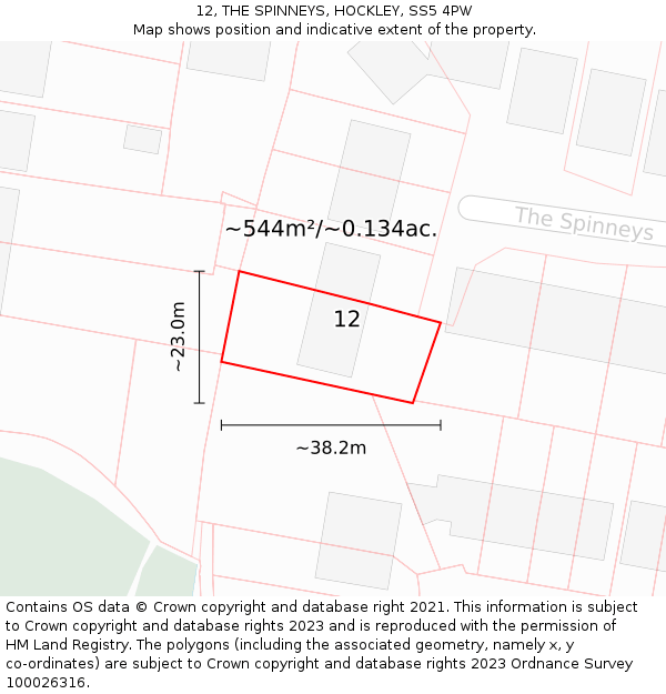 12, THE SPINNEYS, HOCKLEY, SS5 4PW: Plot and title map