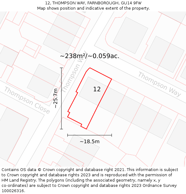 12, THOMPSON WAY, FARNBOROUGH, GU14 9FW: Plot and title map