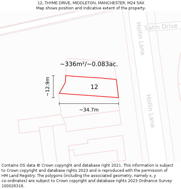 12, THYME DRIVE, MIDDLETON, MANCHESTER, M24 5AX: Plot and title map