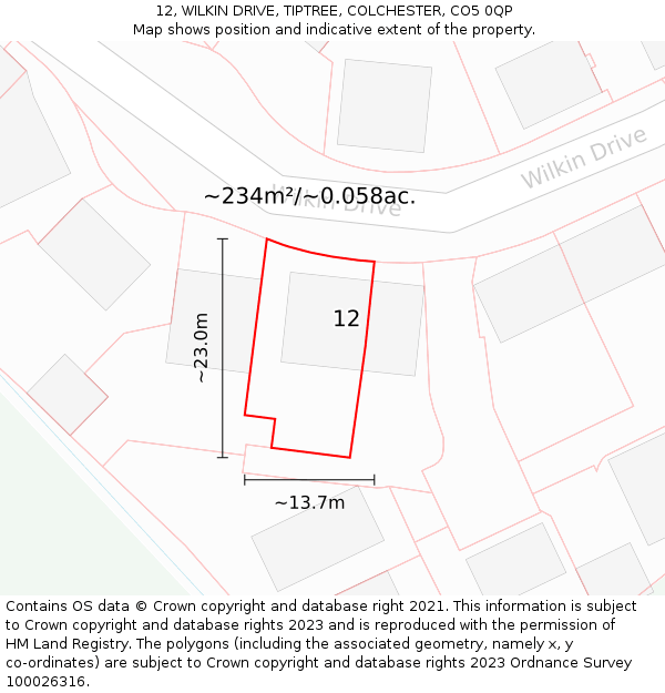 12, WILKIN DRIVE, TIPTREE, COLCHESTER, CO5 0QP: Plot and title map