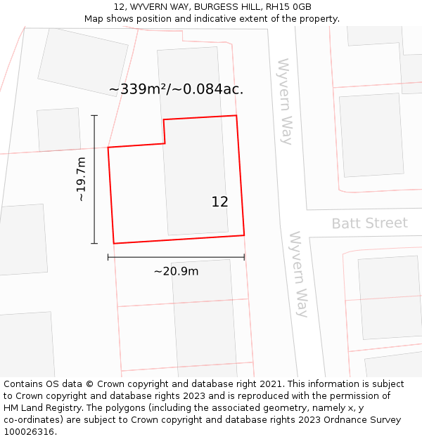 12, WYVERN WAY, BURGESS HILL, RH15 0GB: Plot and title map