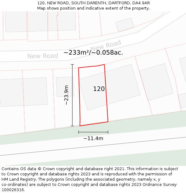 120, NEW ROAD, SOUTH DARENTH, DARTFORD, DA4 9AR: Plot and title map