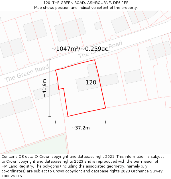 120, THE GREEN ROAD, ASHBOURNE, DE6 1EE: Plot and title map