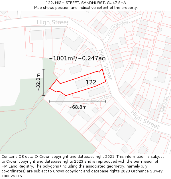 122, HIGH STREET, SANDHURST, GU47 8HA: Plot and title map