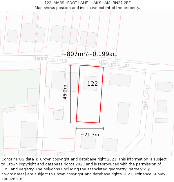 122, MARSHFOOT LANE, HAILSHAM, BN27 2RE: Plot and title map