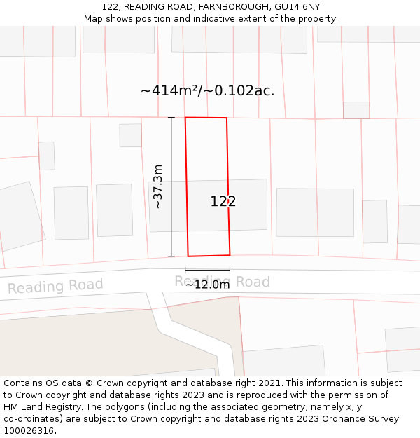 122, READING ROAD, FARNBOROUGH, GU14 6NY: Plot and title map