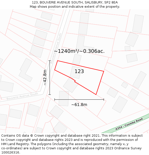 123, BOUVERIE AVENUE SOUTH, SALISBURY, SP2 8EA: Plot and title map