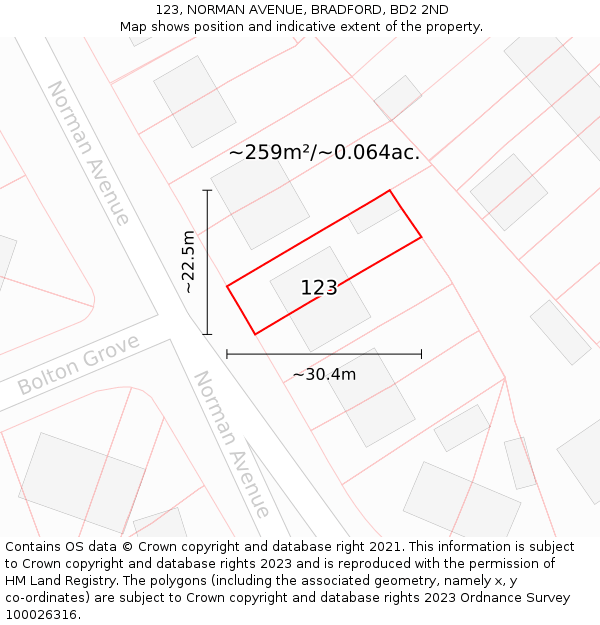 123, NORMAN AVENUE, BRADFORD, BD2 2ND: Plot and title map