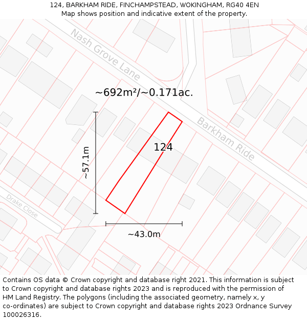124, BARKHAM RIDE, FINCHAMPSTEAD, WOKINGHAM, RG40 4EN: Plot and title map