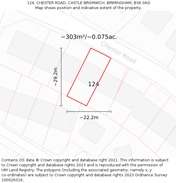 124, CHESTER ROAD, CASTLE BROMWICH, BIRMINGHAM, B36 0AG: Plot and title map