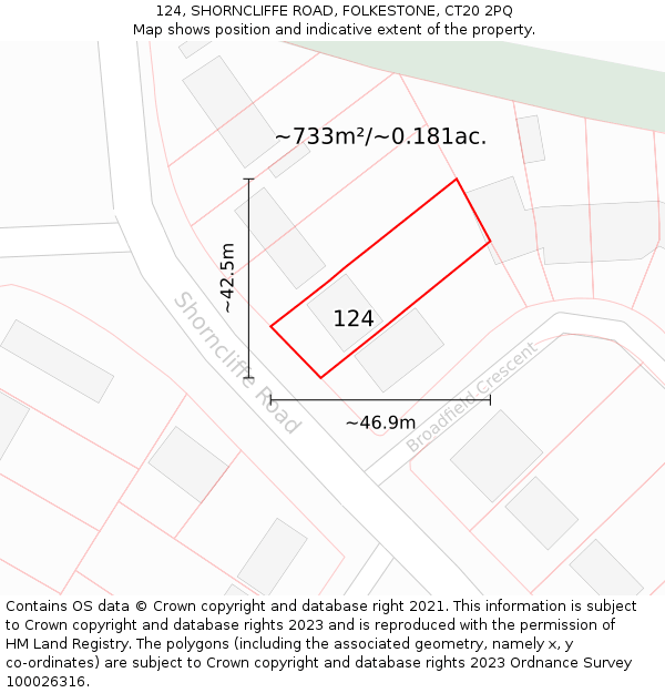 124, SHORNCLIFFE ROAD, FOLKESTONE, CT20 2PQ: Plot and title map