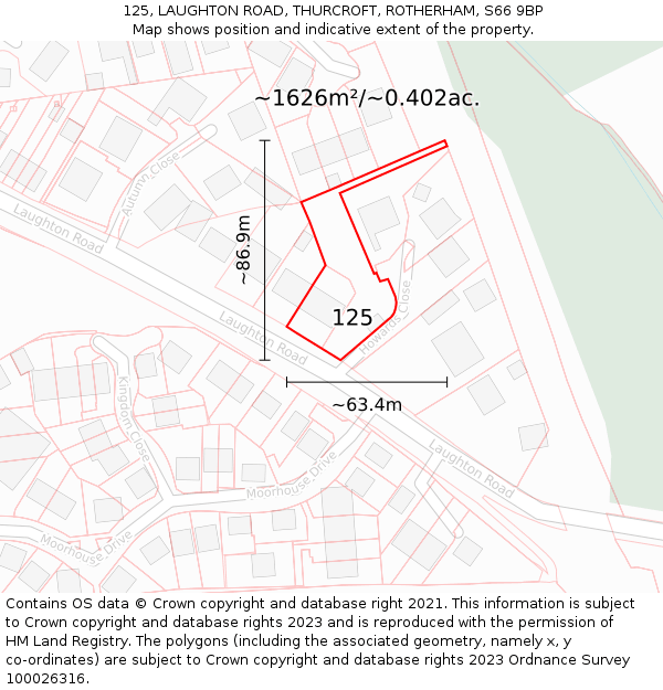 125, LAUGHTON ROAD, THURCROFT, ROTHERHAM, S66 9BP: Plot and title map