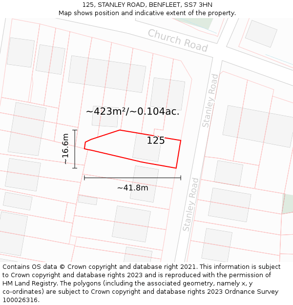 125, STANLEY ROAD, BENFLEET, SS7 3HN: Plot and title map