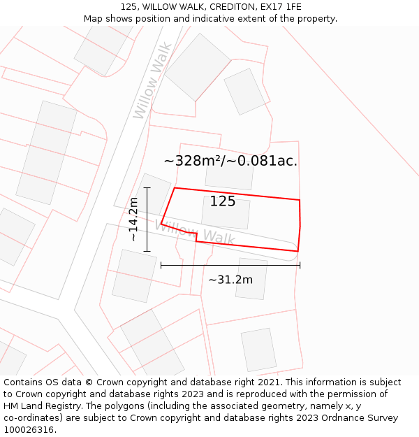 125, WILLOW WALK, CREDITON, EX17 1FE: Plot and title map