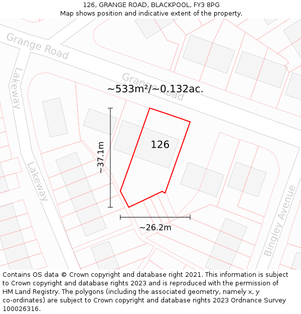 126, GRANGE ROAD, BLACKPOOL, FY3 8PG: Plot and title map