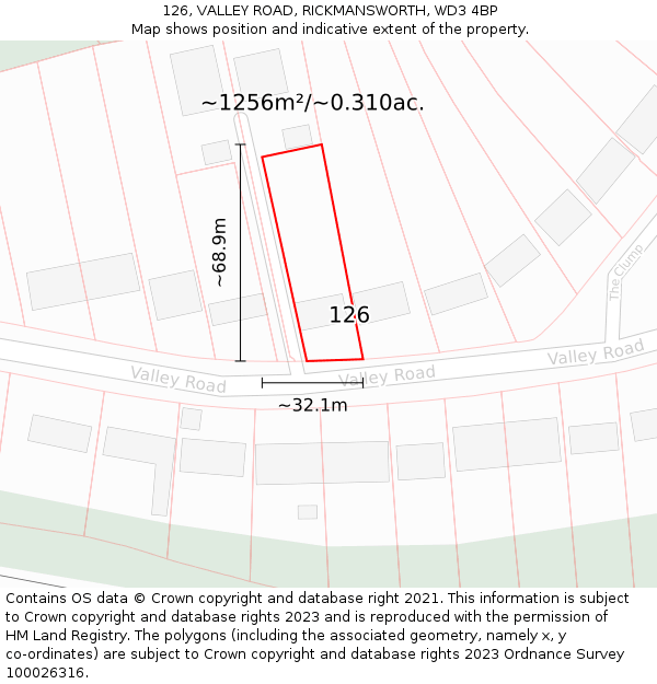 126, VALLEY ROAD, RICKMANSWORTH, WD3 4BP: Plot and title map