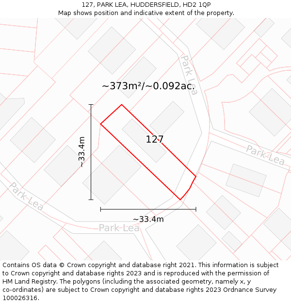 127, PARK LEA, HUDDERSFIELD, HD2 1QP: Plot and title map