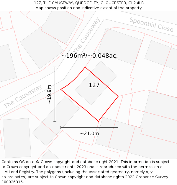 127, THE CAUSEWAY, QUEDGELEY, GLOUCESTER, GL2 4LR: Plot and title map