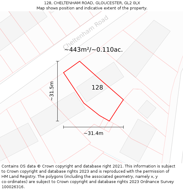 128, CHELTENHAM ROAD, GLOUCESTER, GL2 0LX: Plot and title map