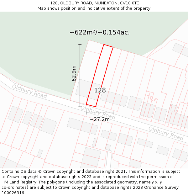 128, OLDBURY ROAD, NUNEATON, CV10 0TE: Plot and title map