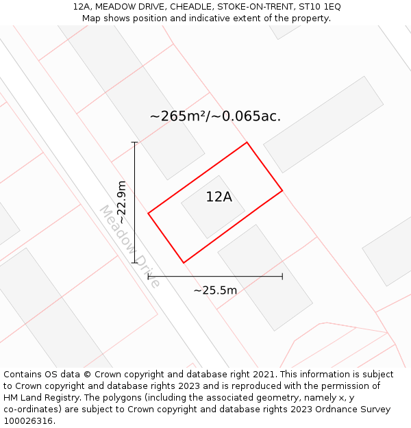 12A, MEADOW DRIVE, CHEADLE, STOKE-ON-TRENT, ST10 1EQ: Plot and title map