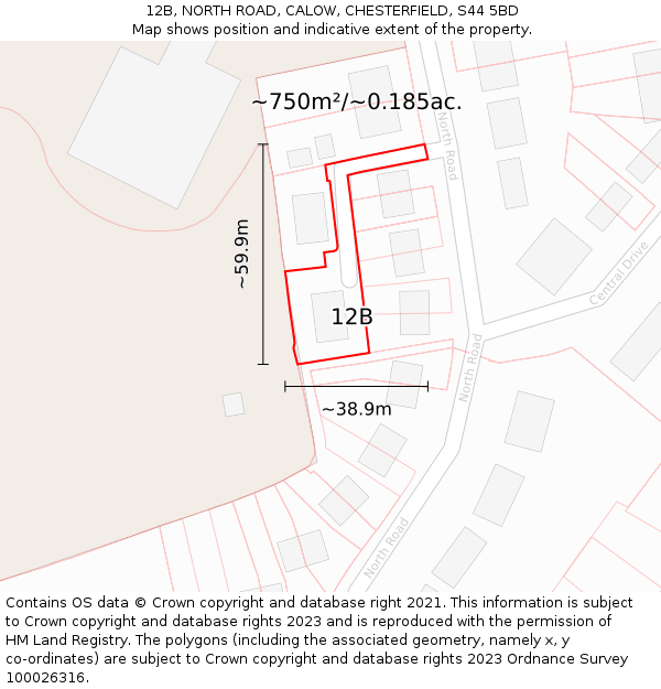 12B, NORTH ROAD, CALOW, CHESTERFIELD, S44 5BD: Plot and title map