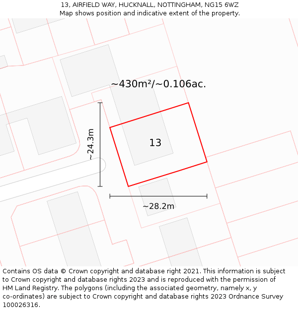 13, AIRFIELD WAY, HUCKNALL, NOTTINGHAM, NG15 6WZ: Plot and title map