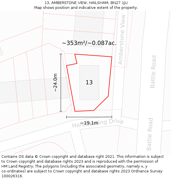 13, AMBERSTONE VIEW, HAILSHAM, BN27 1JU: Plot and title map