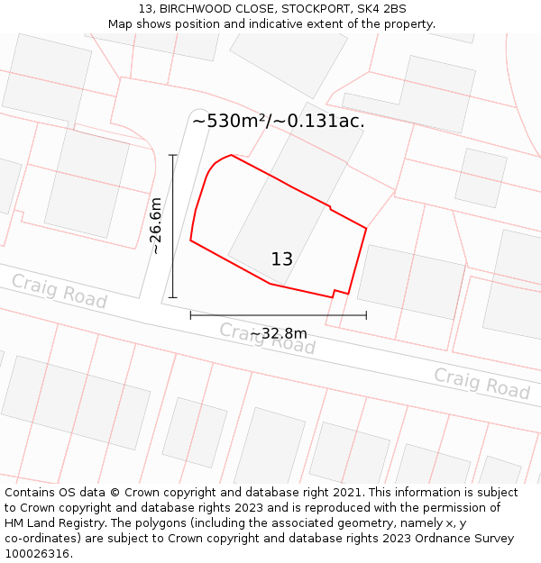 13, BIRCHWOOD CLOSE, STOCKPORT, SK4 2BS: Plot and title map