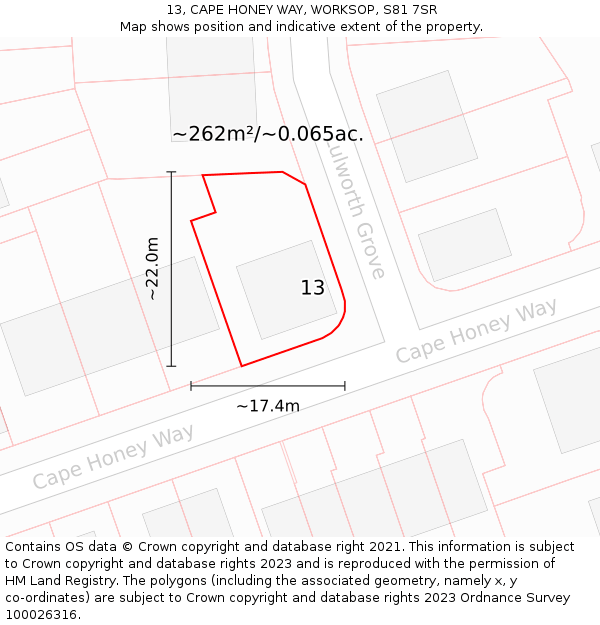 13, CAPE HONEY WAY, WORKSOP, S81 7SR: Plot and title map