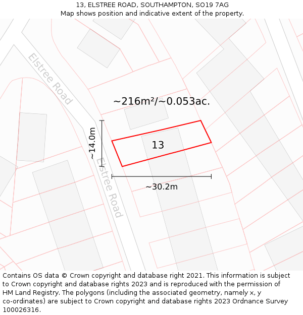 13, ELSTREE ROAD, SOUTHAMPTON, SO19 7AG: Plot and title map