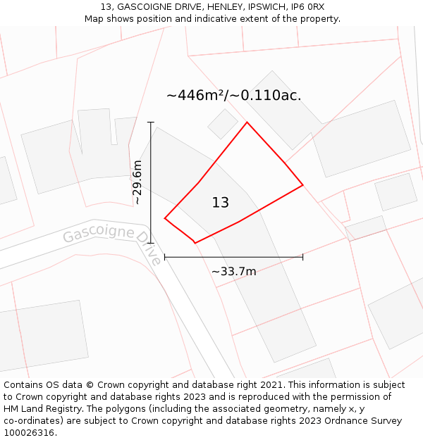 13, GASCOIGNE DRIVE, HENLEY, IPSWICH, IP6 0RX: Plot and title map