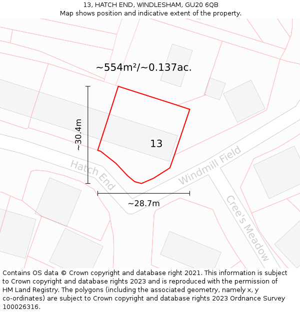 13, HATCH END, WINDLESHAM, GU20 6QB: Plot and title map