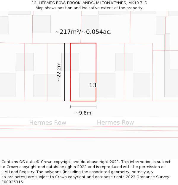 13, HERMES ROW, BROOKLANDS, MILTON KEYNES, MK10 7LD: Plot and title map