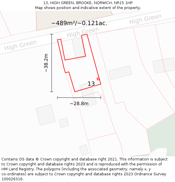 13, HIGH GREEN, BROOKE, NORWICH, NR15 1HP: Plot and title map