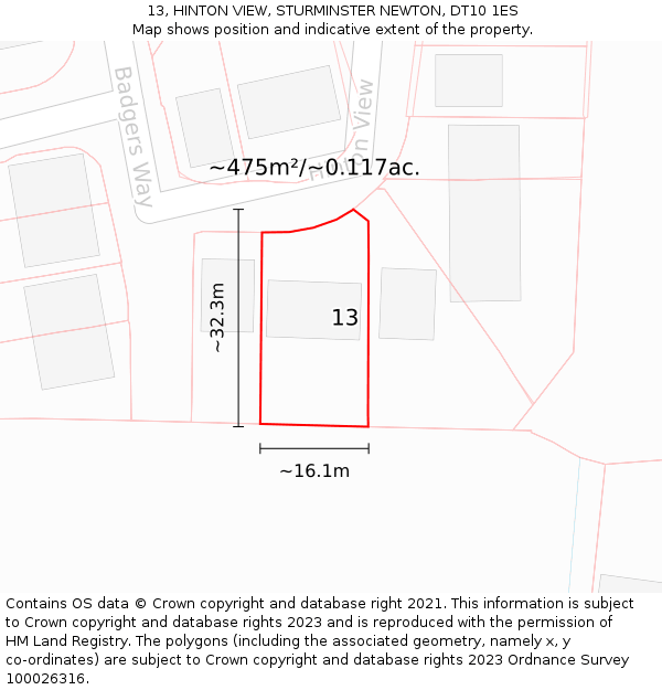 13, HINTON VIEW, STURMINSTER NEWTON, DT10 1ES: Plot and title map