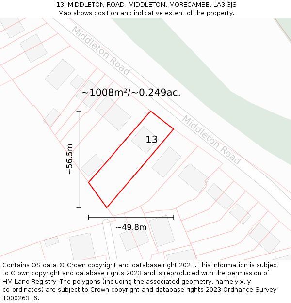 13, MIDDLETON ROAD, MIDDLETON, MORECAMBE, LA3 3JS: Plot and title map