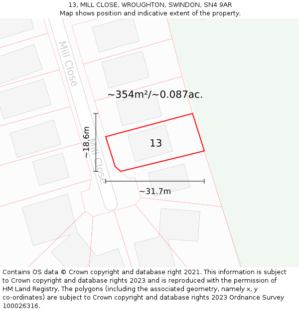 13, MILL CLOSE, WROUGHTON, SWINDON, SN4 9AR: Plot and title map