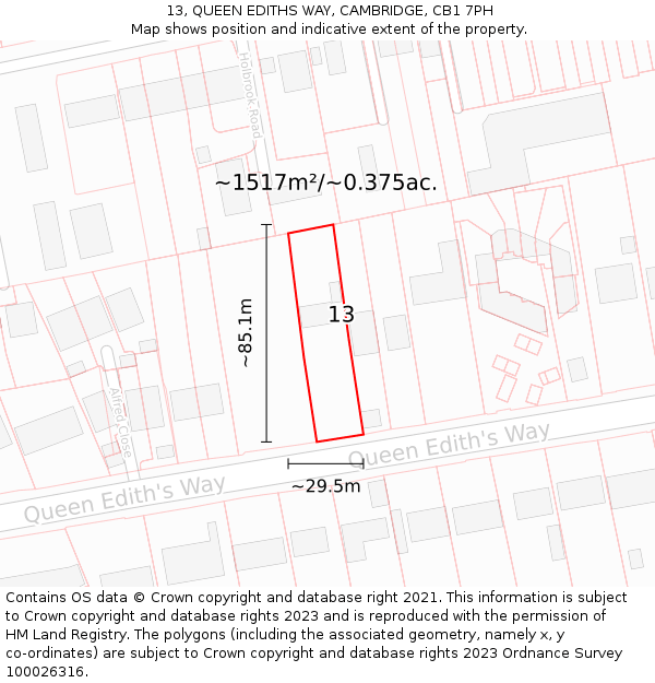 13, QUEEN EDITHS WAY, CAMBRIDGE, CB1 7PH: Plot and title map