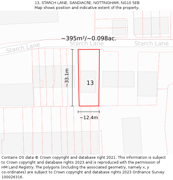 13, STARCH LANE, SANDIACRE, NOTTINGHAM, NG10 5EB: Plot and title map