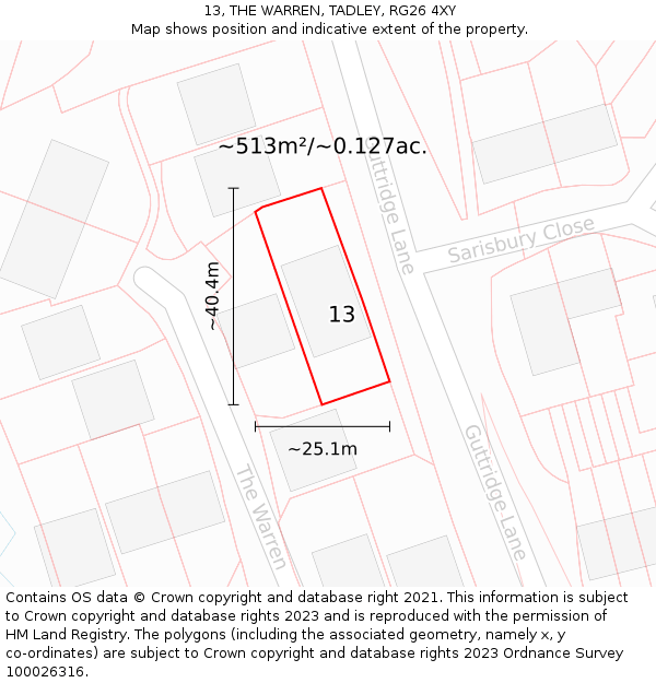 13, THE WARREN, TADLEY, RG26 4XY: Plot and title map